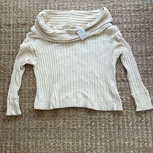 NWT Free People Beach Stevie Pullover Cream Ribbed Cowl Neckline Small